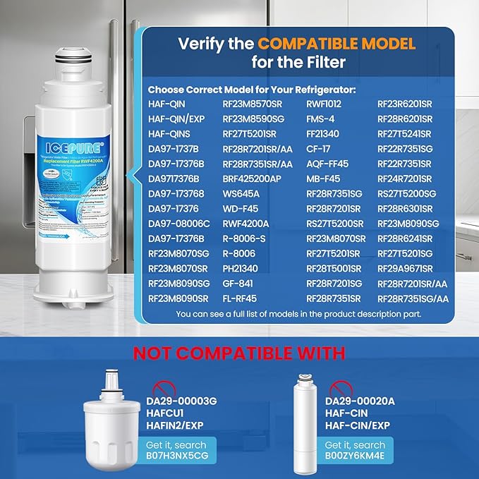 ICEPURE DA97-17376B Refrigerator Water Filter Replacement for DA97-08006C HAF-QIN, HAF-QIN/EXP, RF23M8070SG, RF23M8070SR, RF23M8090SG, RF23M8090SR, RF23M8570SR, RF23M8590SG, BRF425200AP, 2PACK