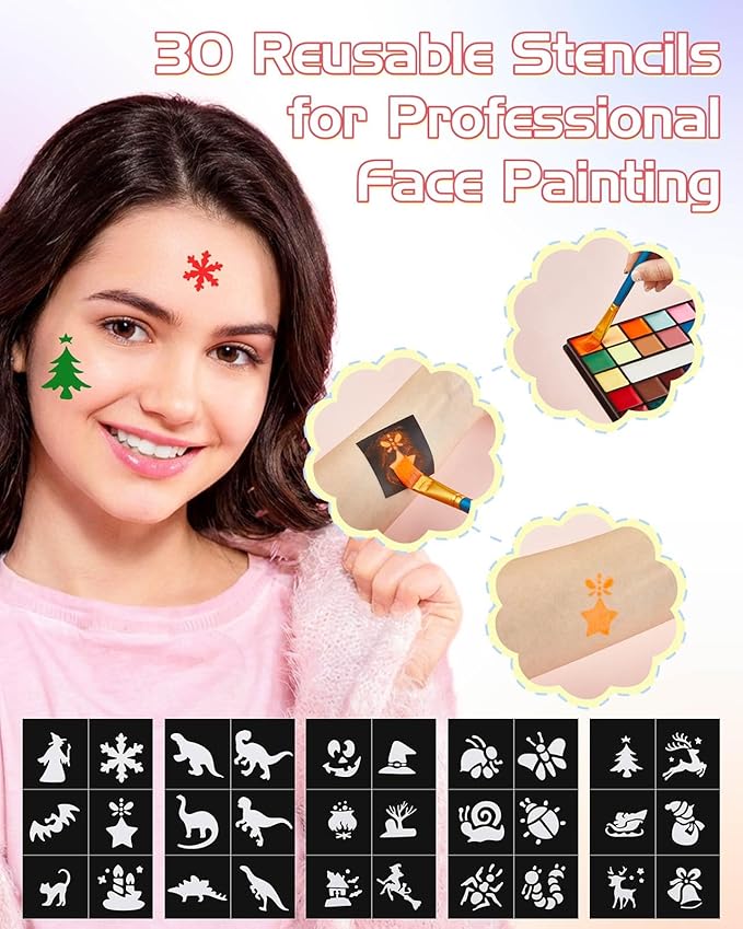 Lictin Water Based Face Paint - 36 Colors Professional Face Painting Kit (20 Classic Colors+8 Metal Colors+8 UV Glow Colors), Halloween Makeup Kit for Adults and Kids