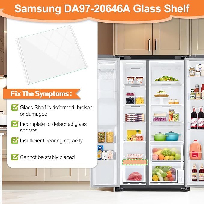 UPGRADED DA97-20646A Freezer Glass Shelf Compatible with Samsung Refrigerator Freezer Shelf Lower RS27T5200SR RS27T5201SR RS27T5561SR Fit Bottom Freezer Drawer Samsung Refrigerator Shelf Replacement