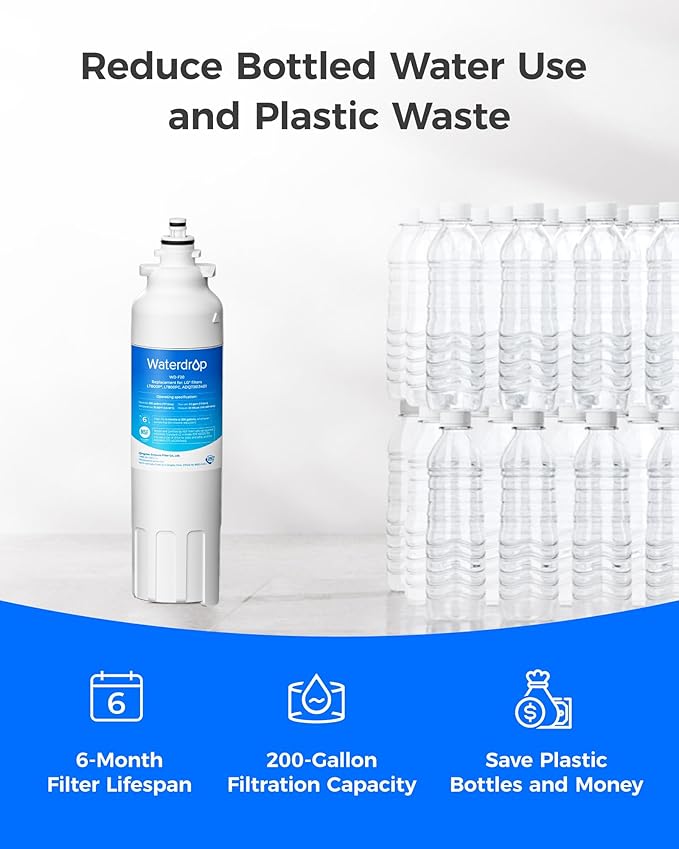 Waterdrop ADQ73613401 Refrigerator Water Filter, Replacement for LG® LT800P®, ADQ73613408, ADQ75795104, ADQ73613402, Kenmore 9490, 46-9490, LSXS26326S, LMXC23746S, LSXS26366S, WD-F20, Pack of 4