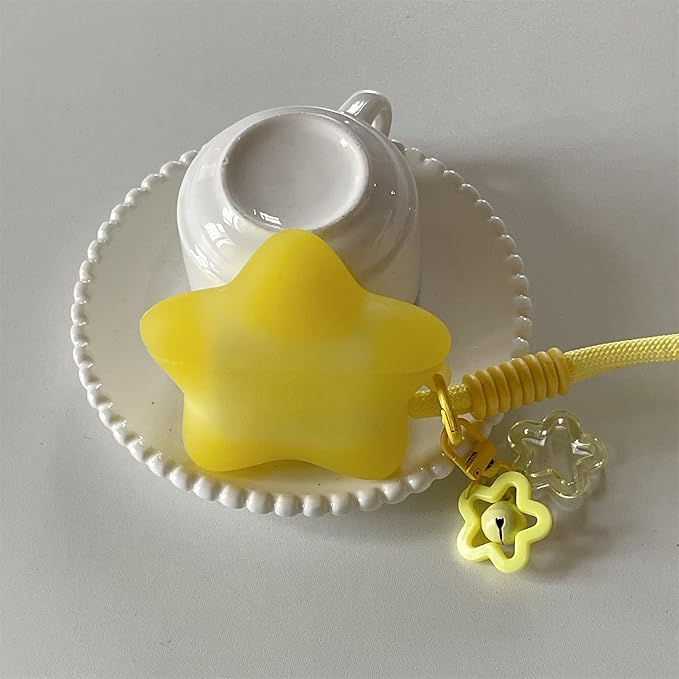 Silicone Case for AirPods Pro 2nd/1st Gen (2023/2022/2019), Glow in The Dark Yellow Star Cover with Lanyard and Keychain Lock, Travel-Friendly Shockproof Case for Women Men