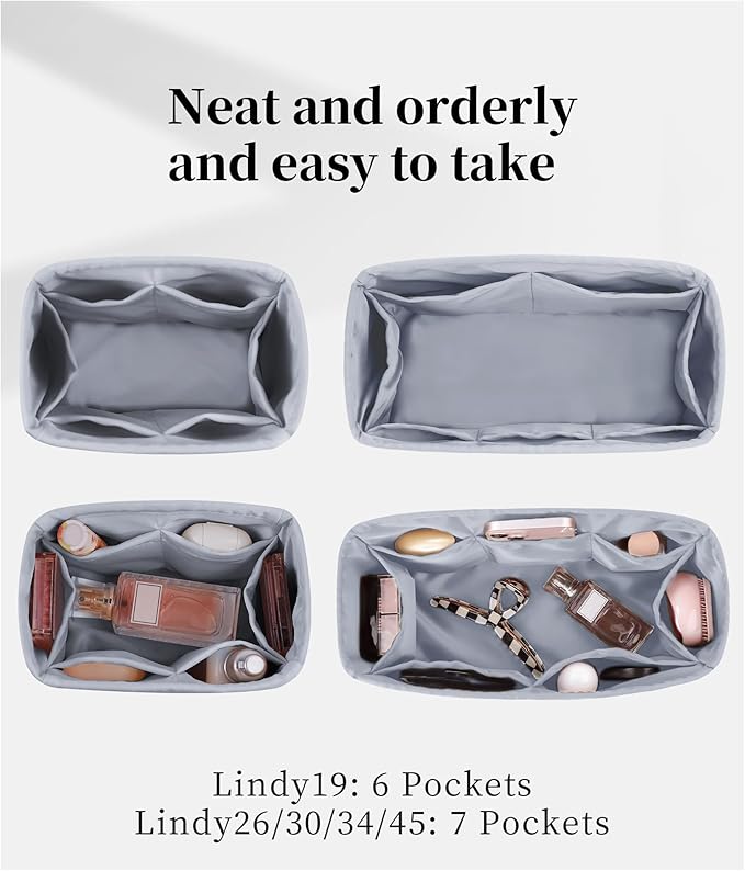 Mini Lindy Bag Insert, Bag Storage with Silky Satins Material, Lightweight Inner Bag Compatible with Lindy 19 Bag Storage, Handbag Insert with Pockets (Blue Pale, Lindy19)