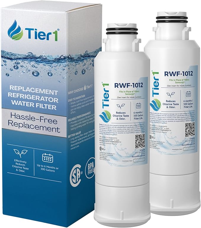 Tier1 RWF1012 DA97-17376B Refrigerator Water Filter | Replacement for Samsung HAF-QIN/EXP, DA97-08006C, RS27T5200SR | Up To 12 Months Supply | Easy Install | Odor Control | Great Tasting Water (2-pk)