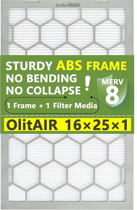 16x25x1 MERV 8 Air Filter,AC Furnace Air Filter,Reusable ABS Plastic Frame (Actual Size: 15 3/4" x 24 3/4" x 3/4")