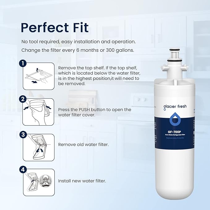 GLACIER FRESH for LG LT700P Refrigerator Water Filter, Replacement for LT700PC, ADQ36006101, ADQ36006102, RWF1200A, Kenmore 9690, AGF80300801, LFXC24726S, LMXS27626S and LT120F Air Filters, 7 Packs