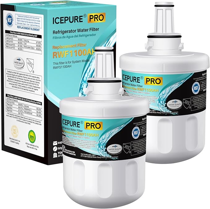 ICEPURE DA29-00003G Remove PFOA&PFOS, NSF/ANSI 401&473&53 Replacement for Samsung DA29-00003A, Aqua-Pure Plus DA29-00003B, HAFCU1, RSG257AARS RF267AERS, HDX-FMS-1 Refrigerator Water Filter, 2PACK