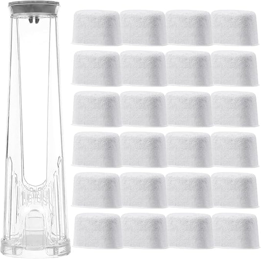 Tall Handle Water Filter Starter Kit, 2.0 Water Reservoir Replacement Coffee Machine Filters, Compatible with K-Classic, K-Select,with Side Reservoir Filter Holder and 24 Replacement Water Filters
