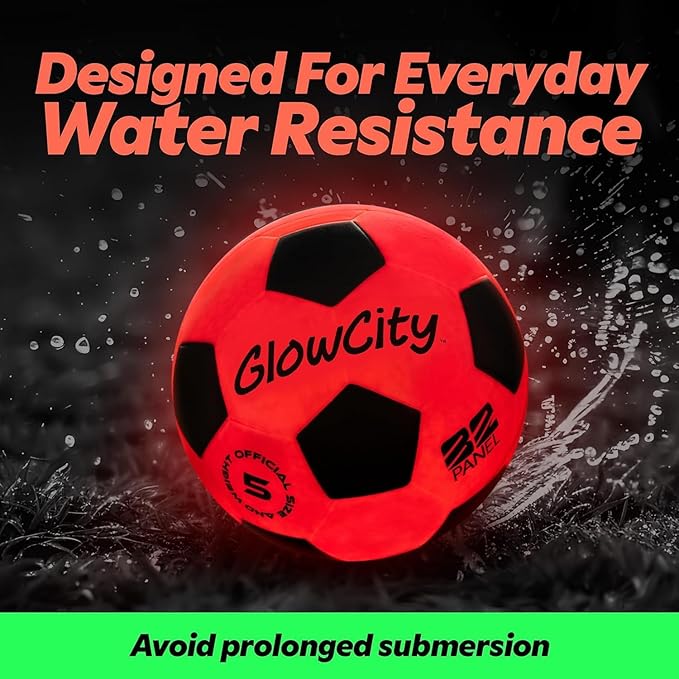 GlowCity Glow in The Dark Soccer Ball - Sizes 3, 4, 5 for Kids, Teens & Adults - Light Up Soccer Ball with 2 LED Lights - Sports Birthday Gifts Ideas for Boys & Teenagers Ages 6 7 8 9 10 11 12 13 14