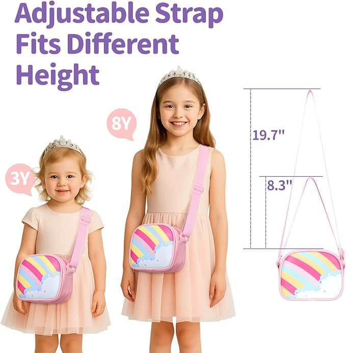 Girls Purse with Gift Box - Little Girl Purse for 3 4 5 6 7 8 Year Old Kids Birthday Christmas Gifts Cute Kids Crossbody Bag with Adjustable Strap, Pink Rainbow