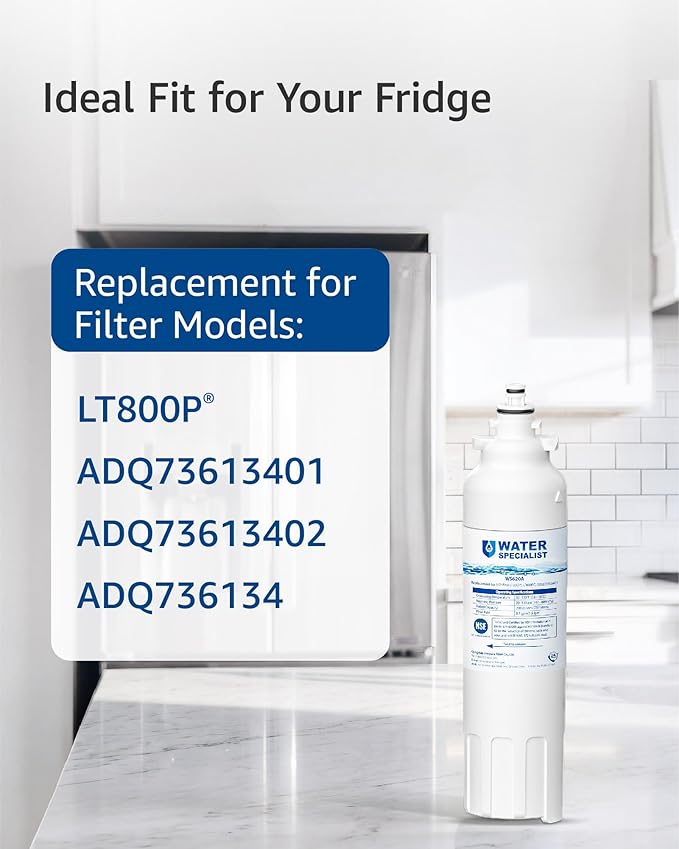 Waterspecialist ADQ73613401 Refrigerator Water Filter, Replacement for LG® LT800P®-6 Month / 200 Gallon, ADQ73613408, ADQ73613402, ADQ75795104, Kenmore 9490, LSXS26326S, LMXC23746S, 46-9490, 3 Pack