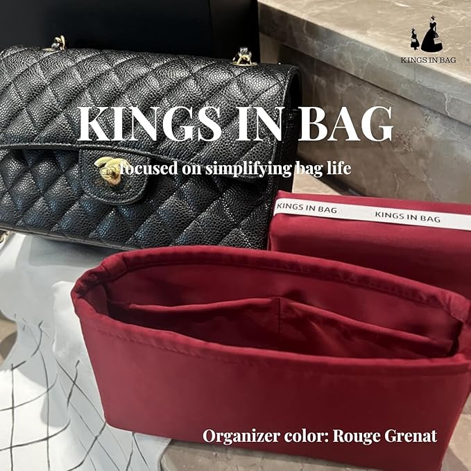 Classic Flap Bag Organizer Insert, Purse Organizer Insert Compatible with Chanel Classic Flap Small, Lightweight Purse Divider with Pockets (Rouge Grenat, CF Small)