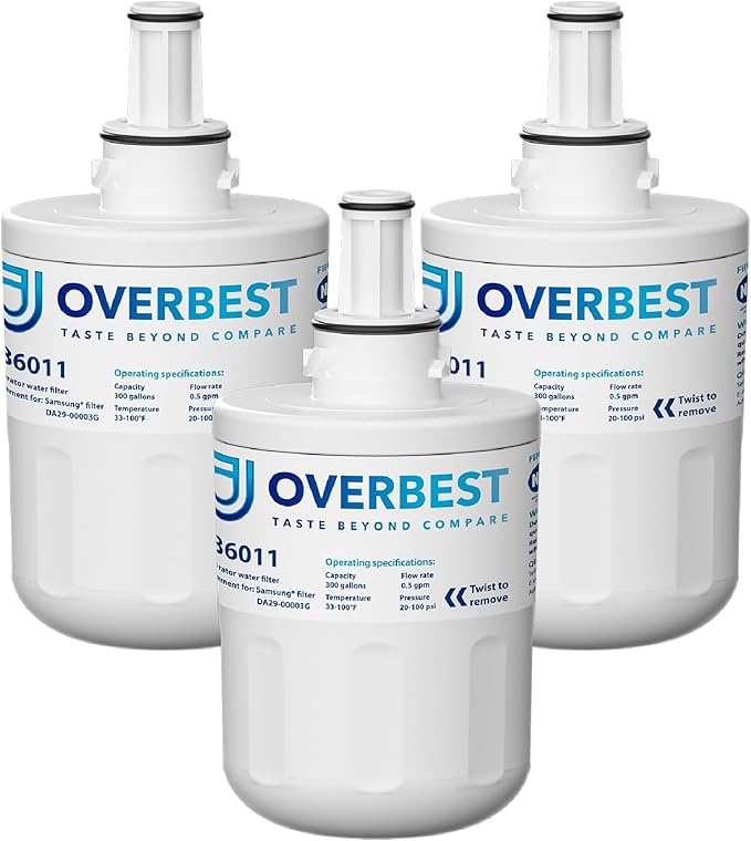 Overbest DA29-00003G Refrigerator Water Filter, Replacement For Samsung® DA29-00003G, DA29-00003B, DA29-00003A, Aqua-Pure Plus, HAFCU1 (Pack of 3)