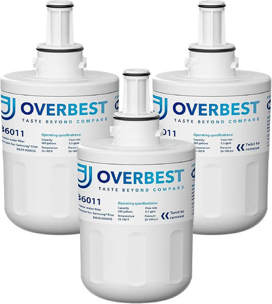Overbest DA29-00003G Refrigerator Water Filter, Replacement For Samsung® DA29-00003G, DA29-00003B, DA29-00003A, Aqua-Pure Plus, HAFCU1 (Pack of 3)