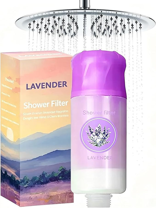 Vitamin C Shower Head Filter for Hard Water Filter Shower Aromatherapy Replacement Cartridge Bathroom Accessories Remove Chlorine Fluoride Heavy Metals Improves Skin Condition Protects Hair Lavender