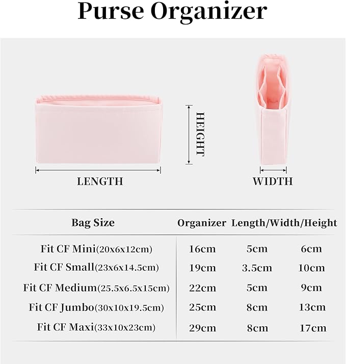Classic Flap Bag Purse Divider, Compatible with Medium Flap Chanel, Silky Bag Compartment Organizer, Multiple Pockets for Storage (Rose Sakure, CF Medium)