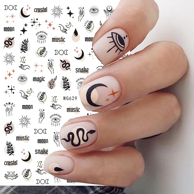 Ancient Tribe Tribal Totem Feather Alien Moon Star Eyes Skull Nail Sticker, 3D Indian Self-Adhesive Nail Art Decals Design for Women Girls Manicure Charms Decorations