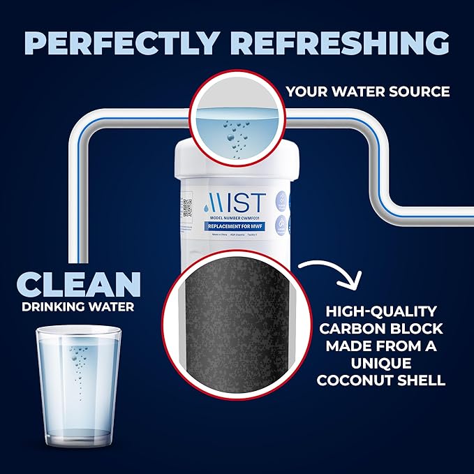 MIST Replacement for MWF Water Filter for GE, Refrigerator Water Filter compatible with MWFP, MWFA, GWF, HWF, Smart Water, WFC1201, Kenmore 9991, 469991, WFC1201, GSE25GSHECSS (3 pack)