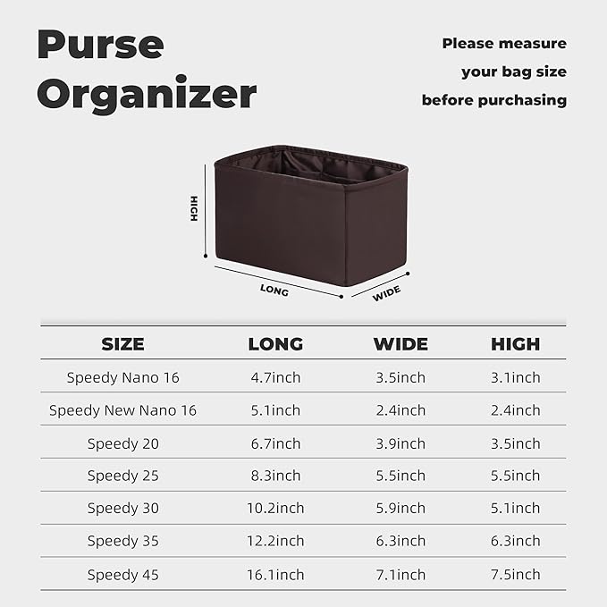 Purse Handbag Silky Organizer Insert Keep Bag Shape Fits LV Speedy 16/20/25/30/35/45 bags, Luxury Handbag Tote Lightweight Sturdy(Coffee Brown, Speedy 20)