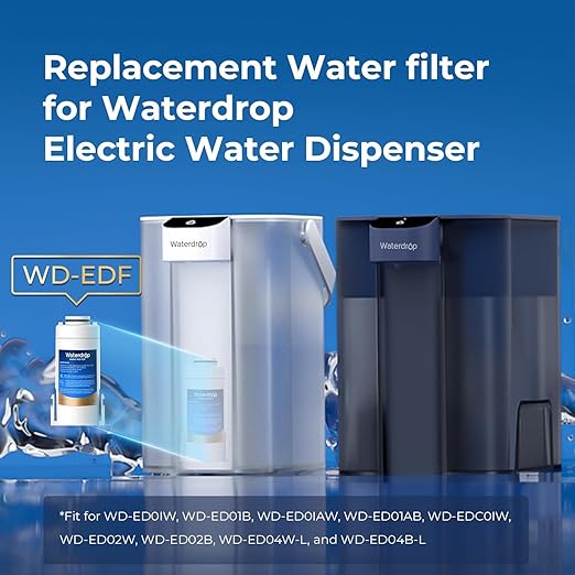 Waterdrop EDF Water Filter Replacement for Waterdrop ED01/ED02/ED04 Electric Water Filter Pitcher, 3 Months or 200 Gallons, NSF/ANSI 401&53&42&372, 1 Pack