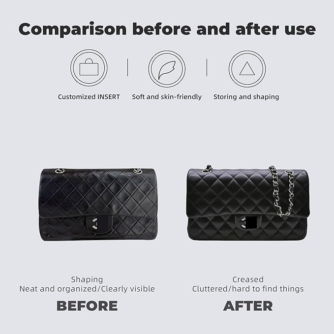 Purse Handbag Silky Organizer Insert Keep Bag Shape Fits Chanel Classic Flap CF Mini Square 17/20/Small/Medium/Jumbo/Maxi Bags, Luxury Handbag Tote Lightweight Sturdy(CF Medium 25,Fuchsia)