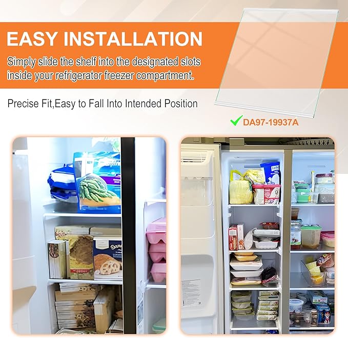 UPGRADED DA97-19937A Freezer Glass Shelf Compatible with Samsung Refrigerator Freezer Shelf Tempered Glass Samsung Fridge Shelf Replacement Part RS22T5201SR RS22T5561SR Upper Freezer Shelves 12"x10.6"