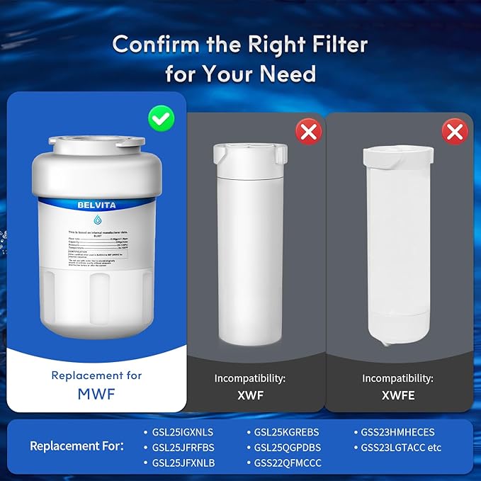 BELVITA Compatible with MWF, MWFINT, 46-9991, SnnartWater, MWFP, MWFA, GWF, HDX FMG-1, WFC1201, GSE25GSHECSS, PC75009, RWF1060, 197D6321P006(3 Pack,White)