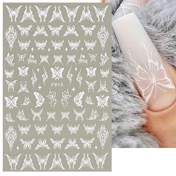 White Totem Nail Art Adhesive Sticker 3D Self-Adhesive Nail Decals Art Design Holographic Stars Moon Snake Nail Art Sticker Decoration for Women Manicure Tips Acrylic Nails DIY Nails Art Supplies