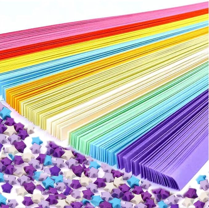Star origami, star folded paper strips in color, handmade paper stars (10 color mix (1350 sheets))