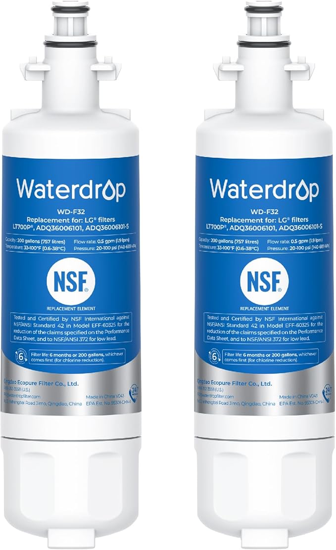 Waterdrop ADQ36006101 Replacement for LG® LT700P® Refrigerator Water Filter, Kenmore® 9690, 469690, ADQ36006102, LFXS30766S, RFC1200A, FML-3 and LT120F® Fresh Air Filter, 5 water filers & 3 Air filter