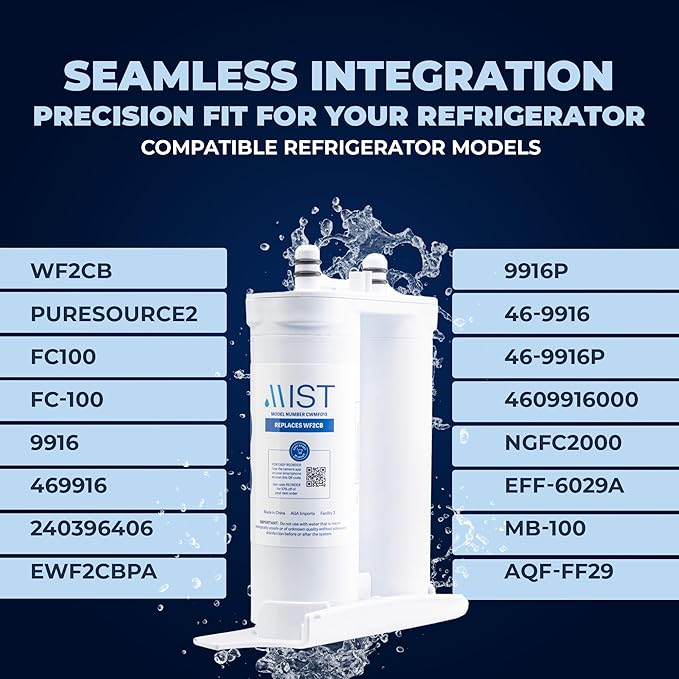 Mist WF2CB Water Filter Replacement for Frigdaire & Electrolux, Refrigerator Water Filter compatible with PureSource2, FC100, Kenmore 9916, 469916, EWF2CBPA, NGFC 2000-WF2CB (2 pack)