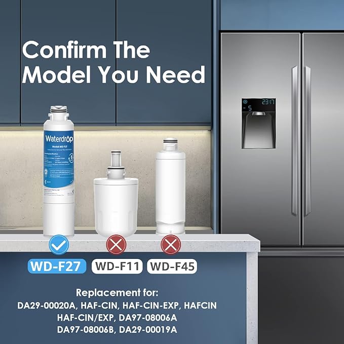 Waterdrop DA29-00020B Replacement for Samsung® Refrigerator Water Filter HAF-CIN/EXP, HAF-CIN, DA29-00020B-1, RF28HMEDBSR, RF263BEAESR, RS25J500DSR, RF263TEAESG, HDX FMS-2, DA97-08006A-1, 2 Pack