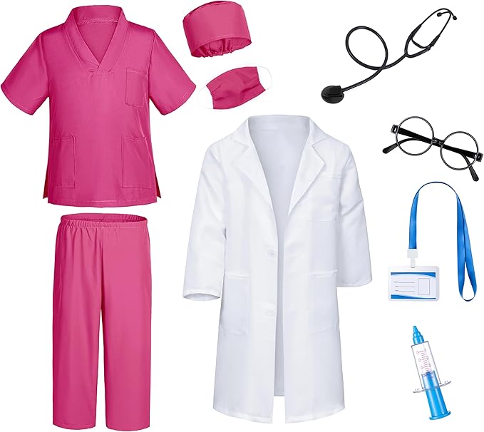 Doctor Costume for Kids Scrubs Pants with Accessories Set Children Party Cosplay 3-12 Years