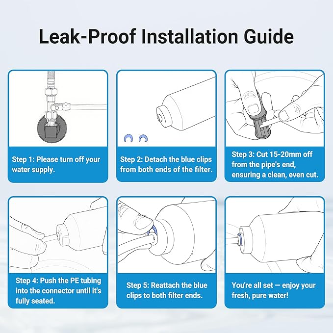 AQUA CREST FF35C5J Inline Water Filter Replacement, 1/4 Quick-Connect Replacement for Refrigerator, NSF/ANSI 42 Certified, Post-Carbon Filter for Reverse Osmosis Systems, 6-12 Months (NO Fittings)