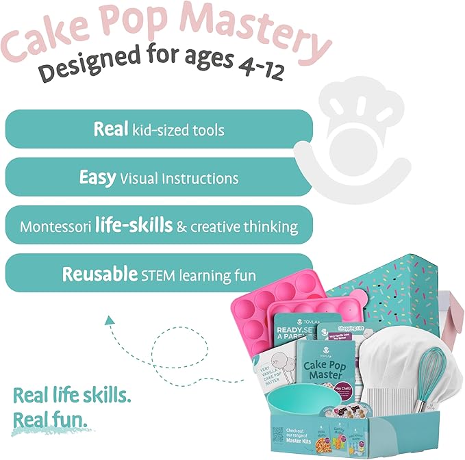 Tovla Jr. Ultimate Reusable Cake Pop-Making Kit for Kids – Fun DIY Baking Kit, STEM Activity for Ages 4+, Visual Learning Cake Pop Molds & Tools Set, Great Gift for Young Chefs