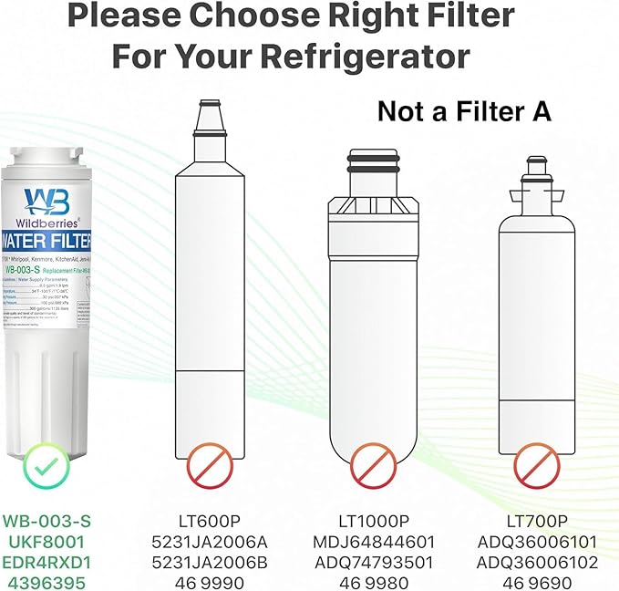 Wildberries UKF8001 Refrigerator Water Filter 4, Replacement for Whirlpool®, EveryDrop® EDR4RXD1, WHR4RXD1, 4396395, WRF555SDFZ00, WRF535SWHZ00, FMM-2, 46-9006, UKF8001AXX-750,UKF8001AXX-200, 3-PACK