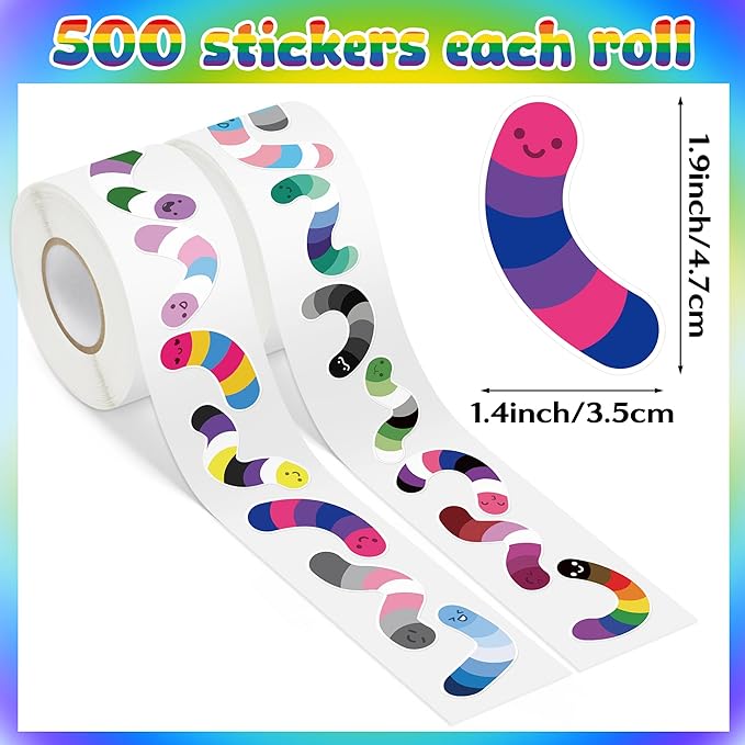 LGBTQ Pride Month Sticker - 1000 Pcs LGBTQ Pride Month Flag Rainbow Candy Worm Waterproof Vinyl Reusable Laptop Sticker Coloring Book Scrapbook Water Bottle Page Activity Pad Party Favors