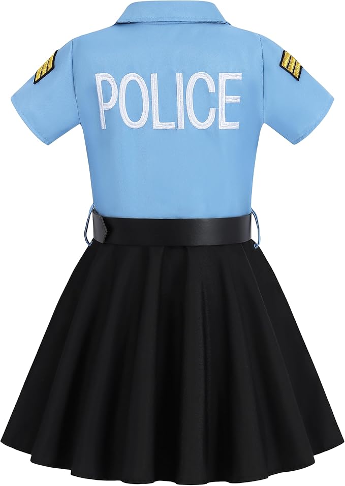 Kids Police Officer Costume Girls Cop Cosplay Outfits Uniform Halloween Costumes with 9 Pcs Accessories