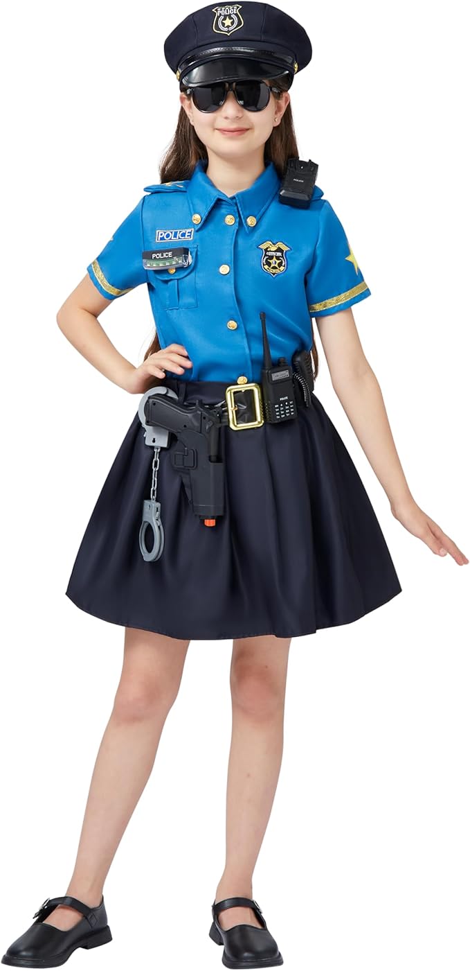 Spooktacular Creations Halloween Police Officer Costume for Girls, Blue Girl Police costume for Kids Dress Up Parties