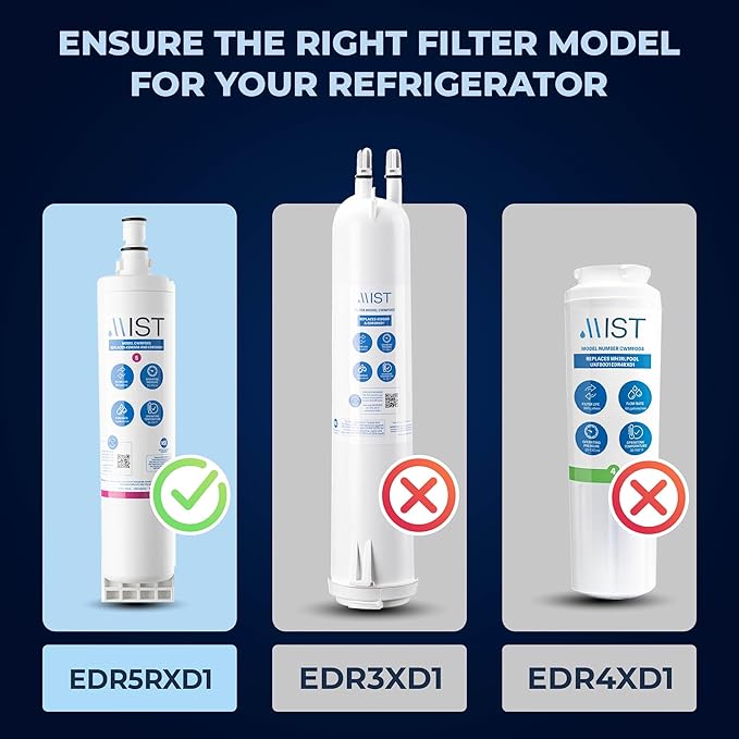 Mist EDR5RXD1 Refrigerator Water Filter Replacement for EveryDrop Filter 5, Whirlpool 4396508, 4396510, WF-NL240, Kenmore 46-9010 – NSF 42 Certified – 3 Pack