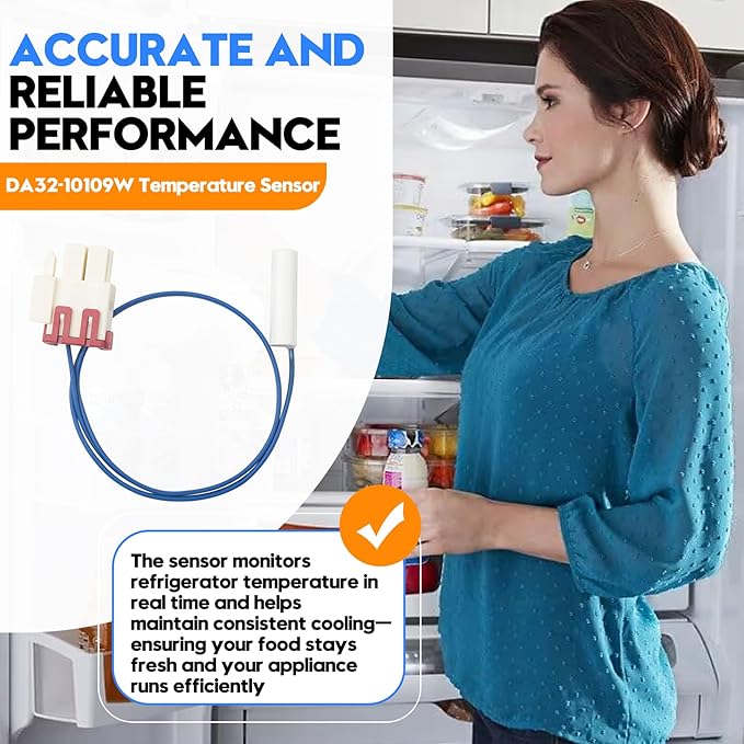 DA32-10109W Refrigerator Temperature Sensor Defrost Thermistor 13.2KΩ @ 25°C, Fit for Samsung Kenmore Maytag Refrigerator, Replaces DA32-10104F AP4136948 1668645 PS4138701