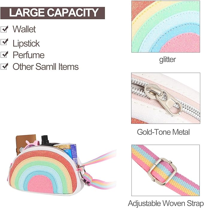 Toddler Purse Easter Basket Stuffers Gifts for Kids: 2 3 4 5 6 7 8 Year Old Girl Birthday Gift, Rainbow Crossbody Bag