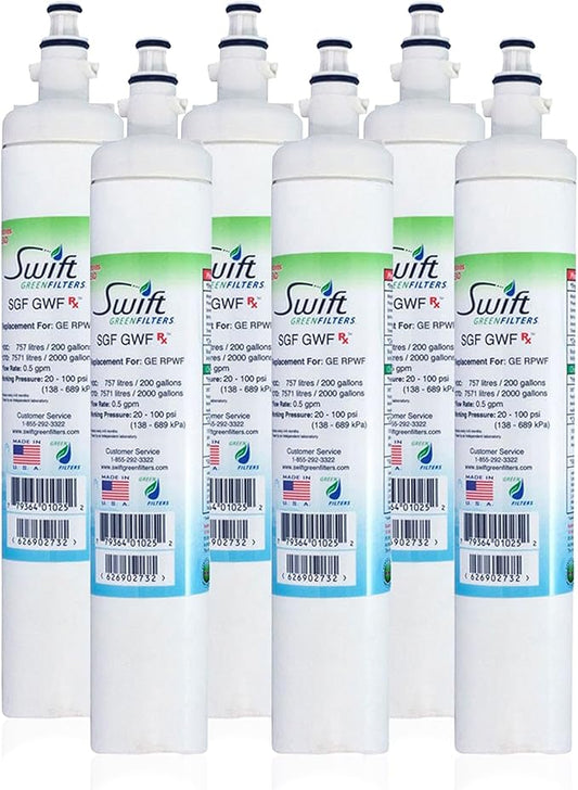 Swift Green Filters SGF-GWF Rx Compatible Refrigerator Water Filter for GWF, RPWF(Does not Fit in RPWFE), WSG-4,PFE29P, Made in USA (6 Pack)