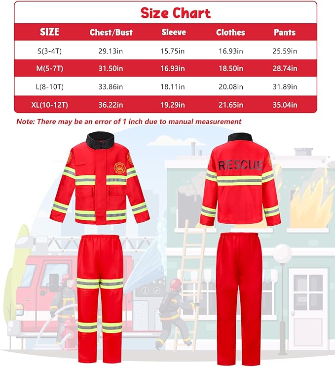 LOYO Firefighter Costume for Kids - Fireman Halloween Costumes for Toddler Boy, Dress Up Clothes for Kids 3-12 Pretend Play