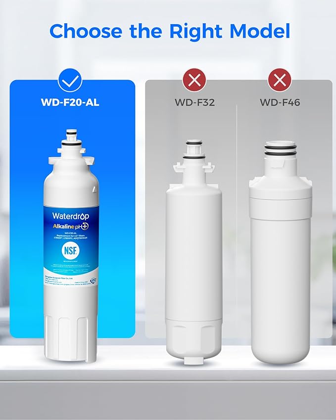 Waterdrop 𝐀𝐥𝐤𝐚𝐥𝐢𝐧𝐞 ADQ73613401 Water Filter, 𝐄𝐧𝐡𝐚𝐧𝐜𝐞𝐬 𝐩𝐇, Replacement for LG® LT800P®, ADQ73613402, ADQ75795104, LSXS26326S, LMXC23746S, LSXS26366S, LSXS26386D, 6 Filters