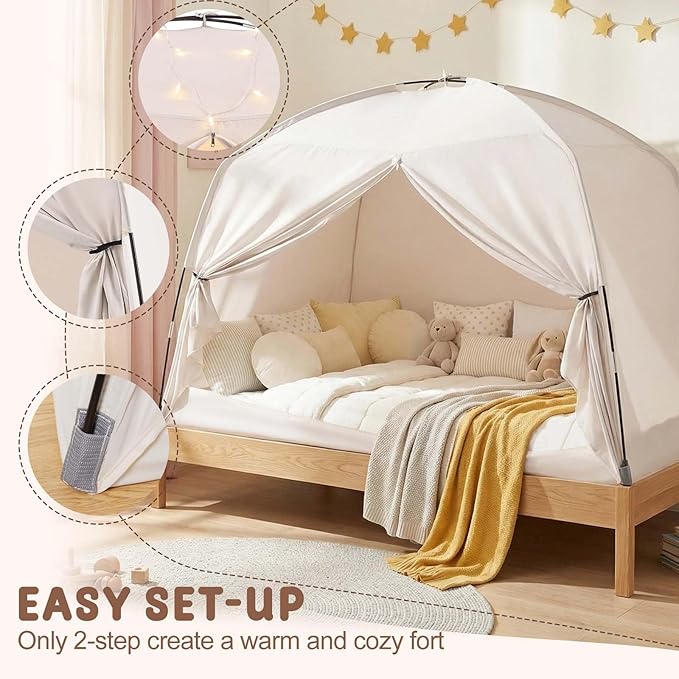 Twin Bed Tent for Kids, Indoor Play Tent with Star Lights, Cozy Privacy Space Birthday Gift for Boys & Girls