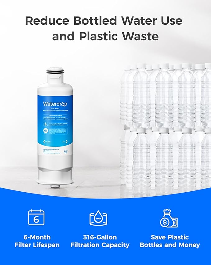 Waterdrop DA97-17376B Replacement for Samsung® HAF-QIN/EXP, DA97-08006C, RF28R7201SR, RF28R7351SG, WD-F45, Refrigerator Water Filter, 4 Filters