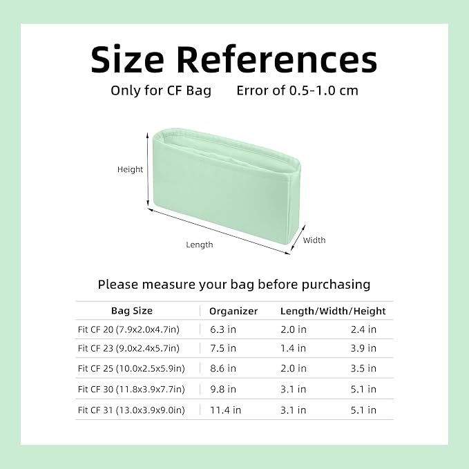 DGAZ Purse Organizer Insert，Silk Bag Organizer，Luxury Handbag & Tote Shaper Fits Chanel CF Bags
