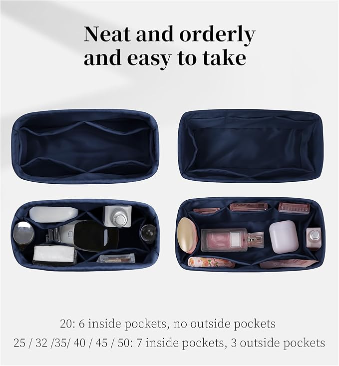 Purse Organizer Insert for Birkin 30, Lightweight & Soft Satin Organizer Insert with Pockets for Woman Bags, Ideal for Travel, Shopping, and Daily Use, Multicolor Options(Blue nuit, BK30 Sellier)