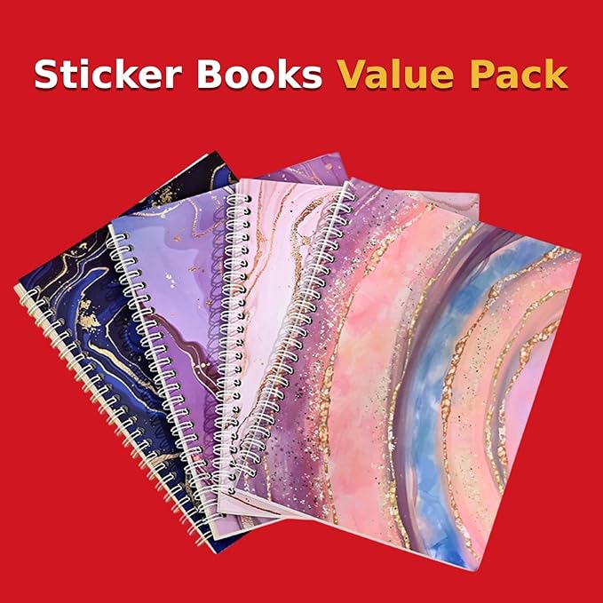 BetterJonny 4 Pcs Reusable Sticker Book Collecting Album Blank Sticker Storage Organizer Book, A5 Size 24 Inner Pages Per Album, Release Paper for Collecting Stickers, Labels(Phantom Quicksand)