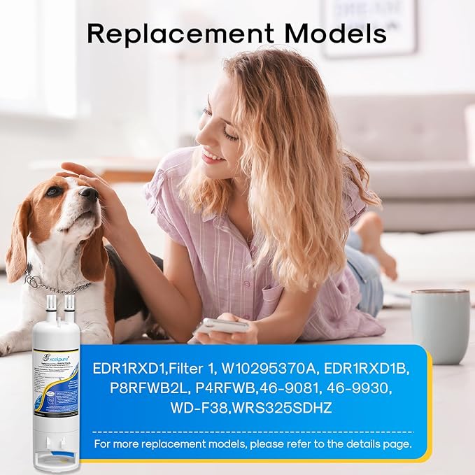 EXCELPURE WHR1RXD1 Replacement for EDR1RXD1 Refrigerator Water Filter, Everydrop® Filter 1, W10295370A, KAD1RXD1, P4RFWB, 46-9081, 46-9930, P5WB2L, PS2378001, 1Pack
